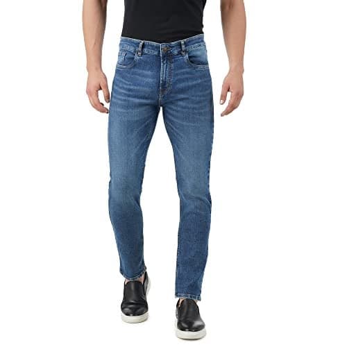 INKD Men's Stretchable Regular Fit Mid Rise Jeans (INDIGO - Sky Why, 32)