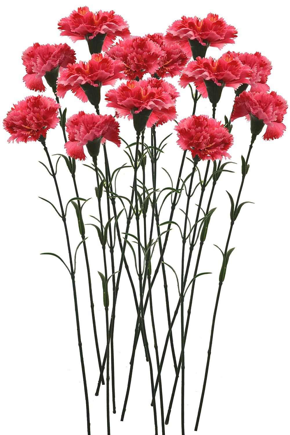 Fourwalls Artificial Synthetic Single Carnation Flower Stick 45 cm Tall Set of 15 Yellow DarkPink