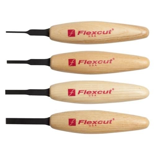 FLEXCUT Carving Tools, Chisel Micro Tool Set, High-Carbon Steel Blades, with Solid Ash Handle, Set of 4 (MT100) Mini Tool Box
