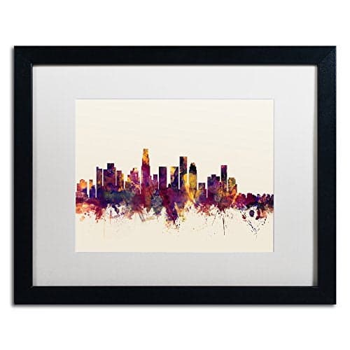Trademark Fine Art Los Angeles California Skyline IV by Michael Tompsett in White Matte and Black Framed Artwork, 16 by 20"