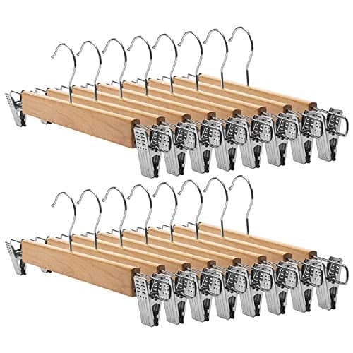 Kuber Industries Hanger|Steel Adjustable Clips|Wooden Natural Finish Closet Hanger with Swivel Hook for Clothes & Classical Lifestyle|Pack of 16 (Brown)
