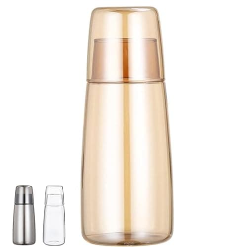 Yalucky Bedside Water Carafe Set with Tumbler, Bedside Carafe and Glass Set for Nightstand Bedroom Guest Room, Water Carafes for Cold Drink, Mouthwash Dispenser for Bathroom Kitchen 25oz/750ml (Amber)