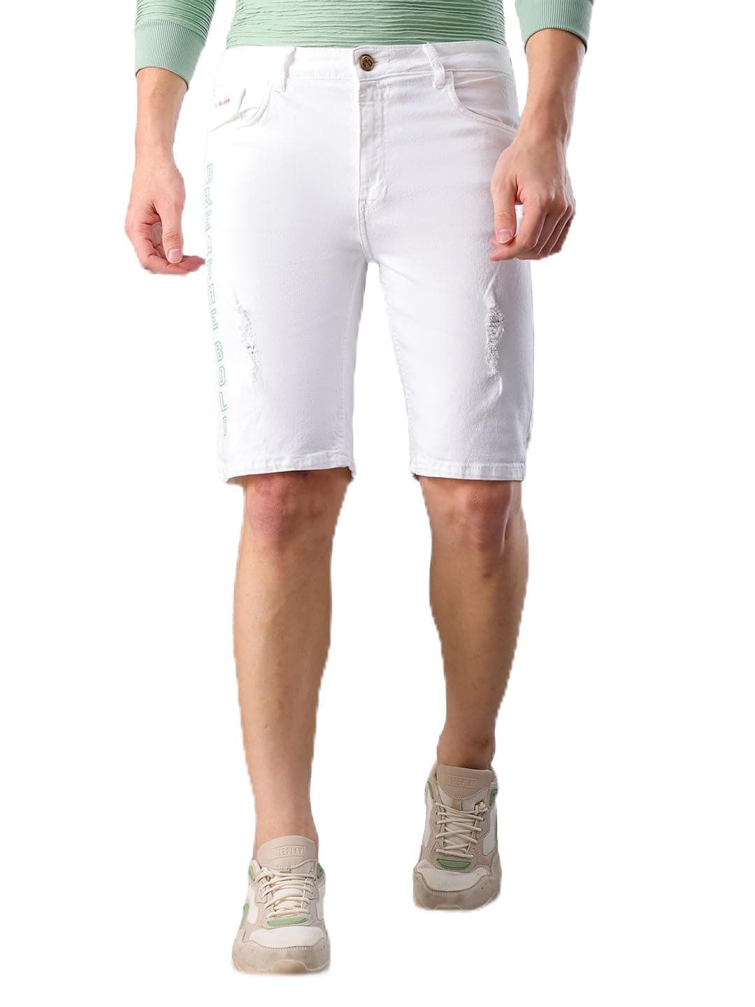 The Indian Garage Co Men Slim Fit Placement Print Mid-Rise Denim Shorts