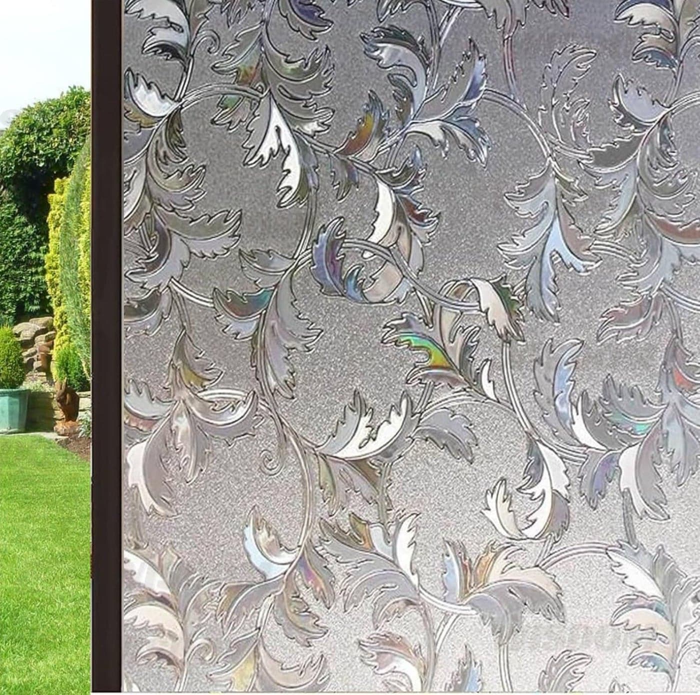 WISDOM Window Glass Decorative Frosted Film Heat Control Film Self Adhesive Window Frosted Film (24" x 48, Plant Leaf Frosted)