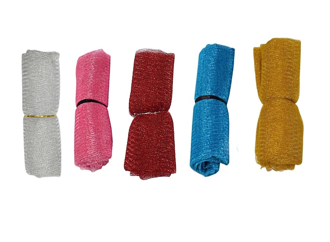 3A Featuretail 5 Colors 10 Mtr Total Mesh Net for Bouquet Decor, Gift Wrapping & Trousseau Gift& box Packing (Polyester,Blue, Pink, Red, Silver, Golden, Pack of 2mtr Each)