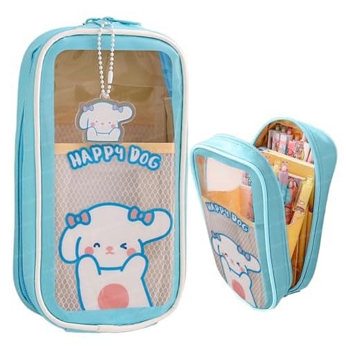 FunBlast Pouch for Kids & Adults - Pencil Case for Girls, Large Capacity Kawaii Pencil Case for Girls, Aesthetic Pouchs, Multipurpose Pouch for School Stationary, Office, Travel (Blue)