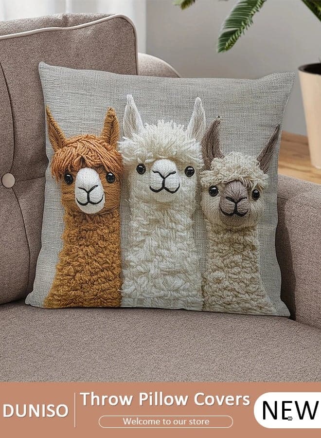 Modern Style Throw Pillow Cover ,Single-Sided Alpaca Print Sofa Throw Pillow Case,The Size of A Single Pillow Cover is 45*45.,Suitable for Sofa Couch Bedroom Living Room Dorm,etc