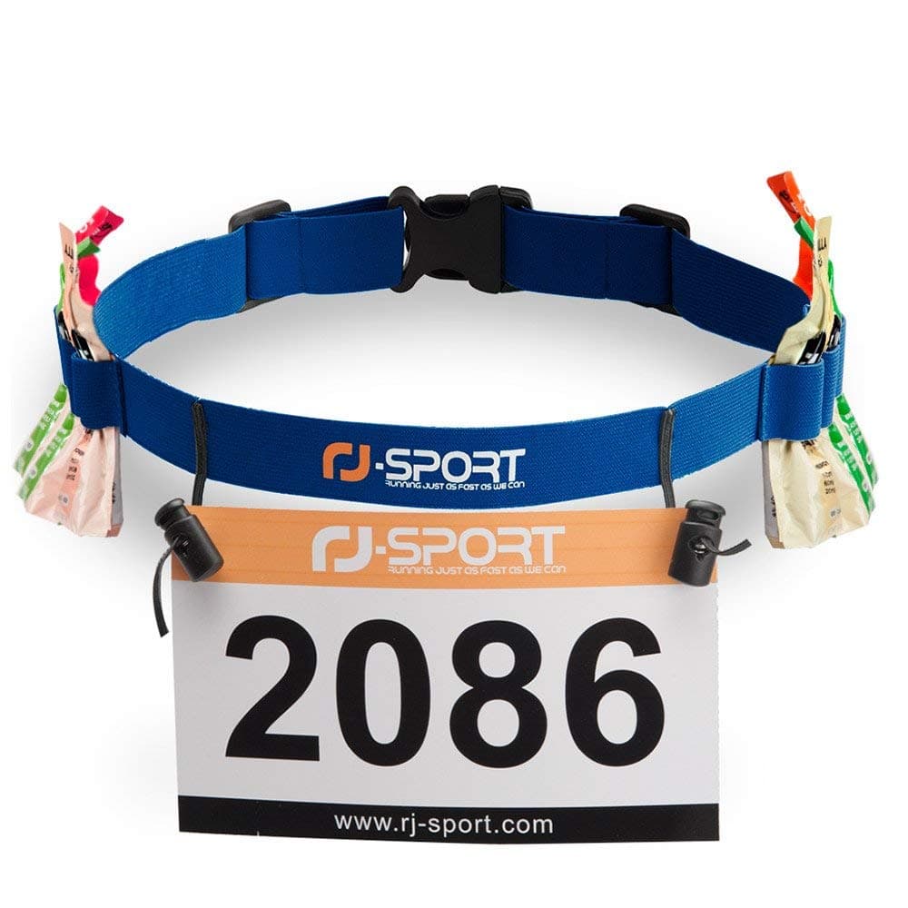 RJ-Sport Race Number Belt - Triathlon Race Belt BIB Holder with 6 Energy Gel Loops for Triathalon, Marathon, Running and Cyclying