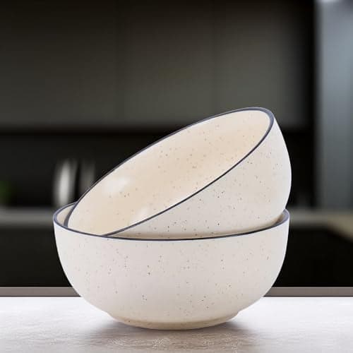 Niyara Ceramic Printed Bowl Set of 2 | Premium Serving Bowls for Snacks, Soup & Desserts | Microwave & Dishwasher Safe (White with Black Border)