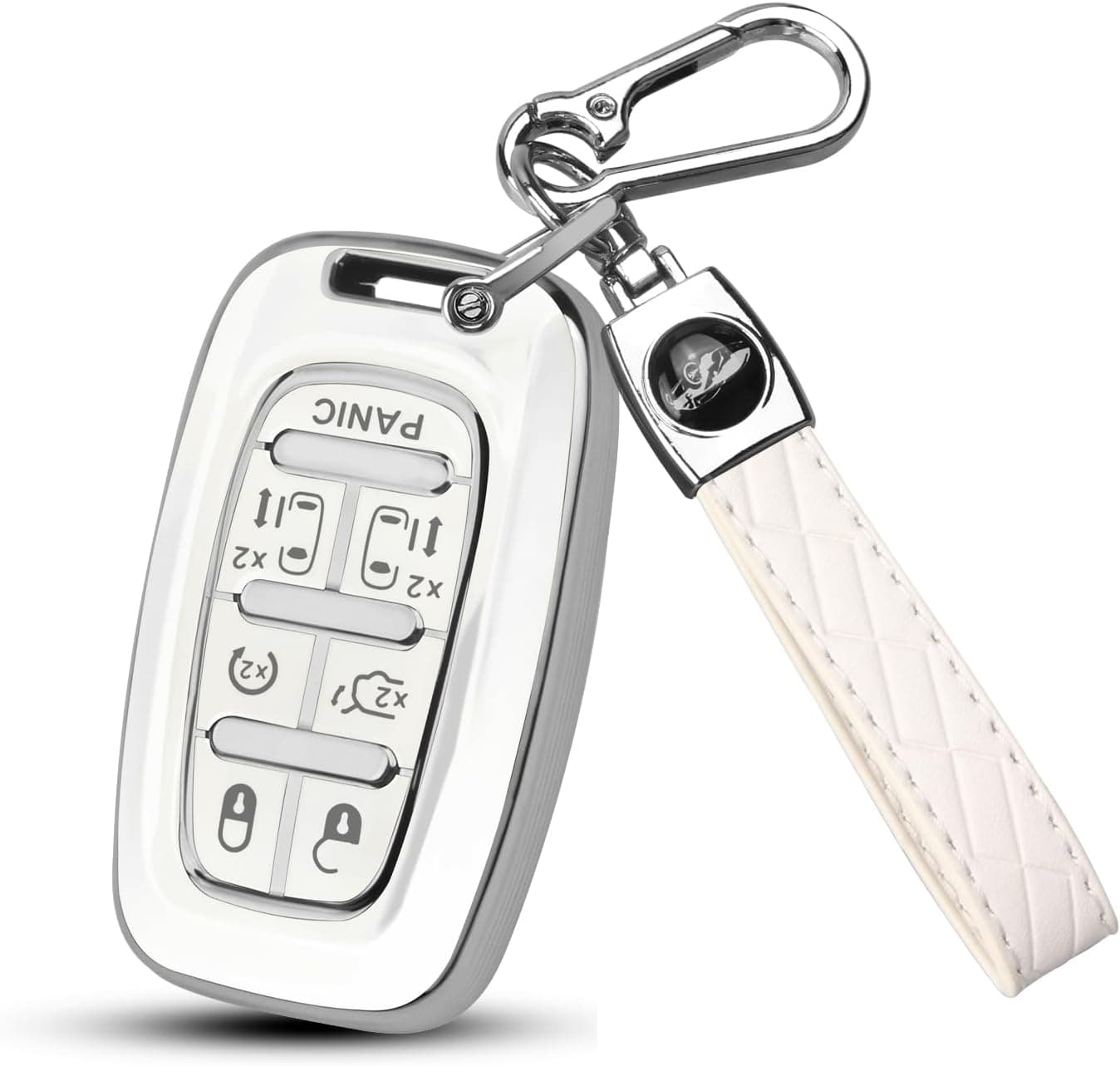 Key Fob Cover for Chrysler Pacifica 2017-2024 - 7 Button Smart Key Replacement (White, Silver Edge)