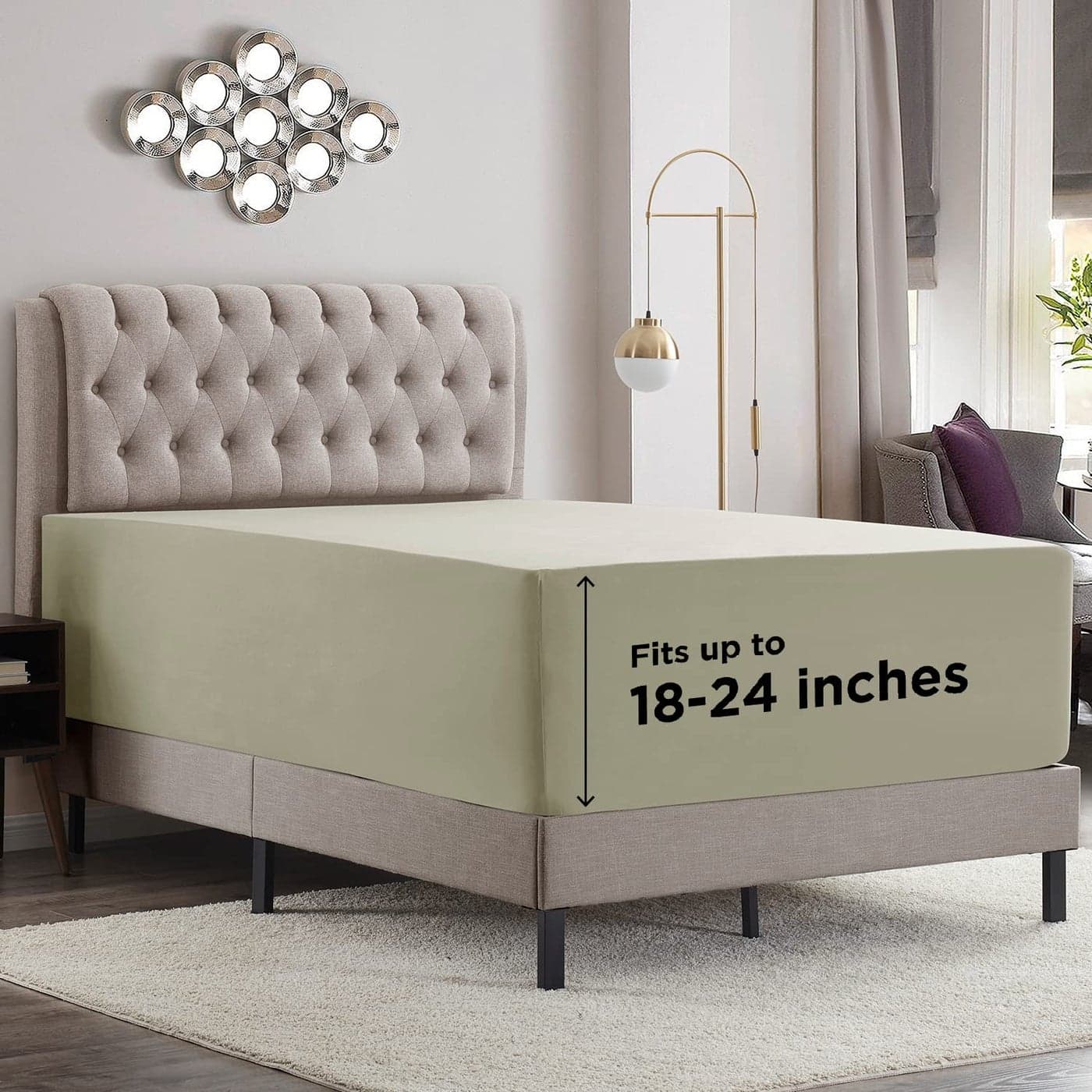 Empyrean Light Green Extra Deep Pocket King Fitted Sheet Only Hotel Luxury King Size Fitted Sheets Easily Fits 18 to 24 Inch Mattress Super Soft WrinkleFree Bottom Sheets with Corner Straps