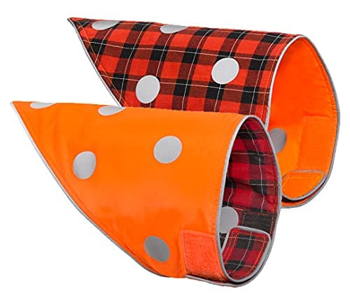 SPOT THE DOG! Reflective Dog Bandanas - Reversible High Visibility Safety Dog Accessories, Dog Collar, Fluorescent Dog Apparel for Walking, Hiking and Camping, Hunting (Blaze Orange, Red Plaid, XS-S)