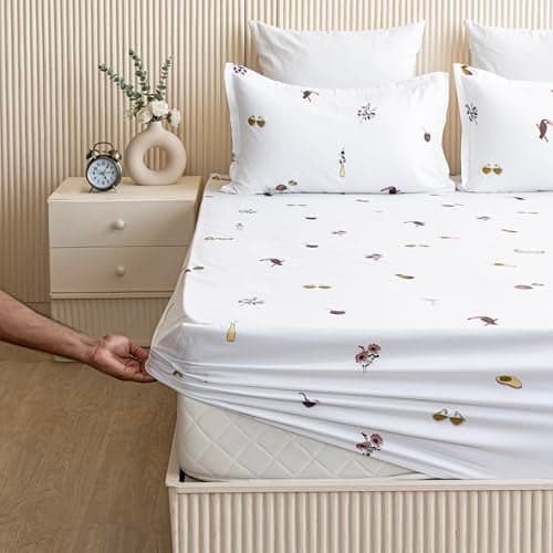 HOMEMONDE Cotton Fitted Bed Sheet for King Size Bed, Cartoon Printed All Around Elastic Bedsheet (78 x 78 Inch) with 2 Pillow Cover | Breathable, Luxury Bedsheet | Perfect for Home Decor & Gifting