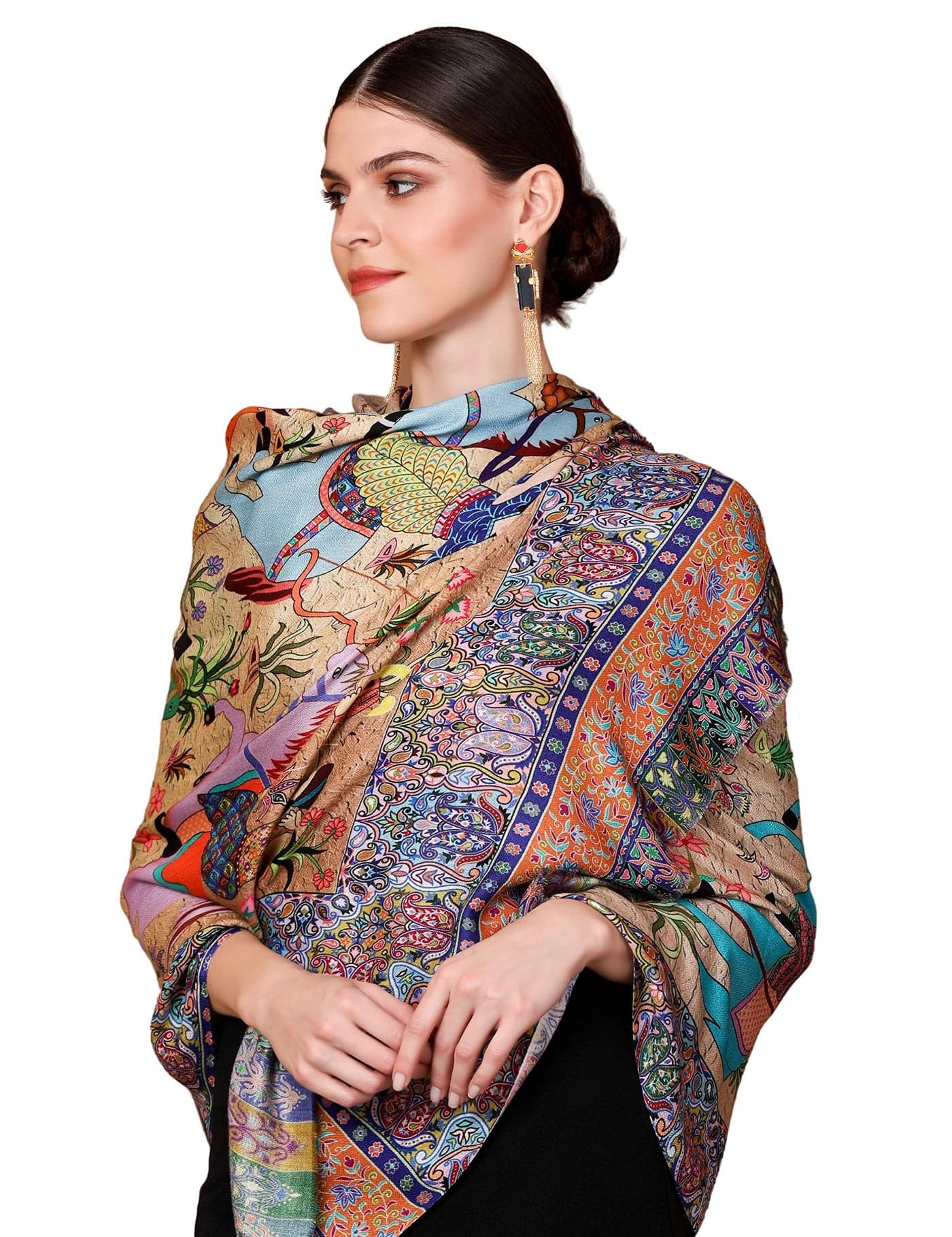 Pashtush Womens Fine Soft Bamboo Stole, Shikaardar Print Design