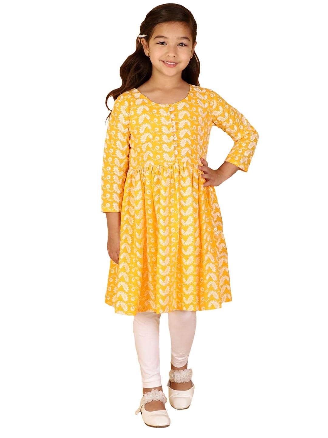 VASTRAMAY Girls Cotton Chikankari Embroidery Kurta Set | Traditional Indian Attire for Independence Day & Republic Day Orange