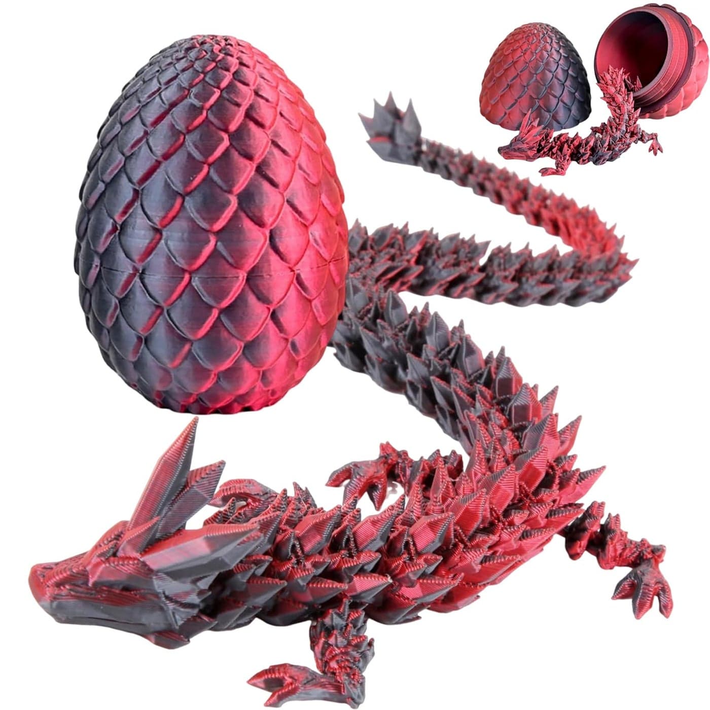 3D Printed Dragon Egg Mystery Crystal Dragon Egg Fidget Toys Surprise Easter Eggs Articulated Crystal Dragon Eggs with Dragon Inside Laser Black and Red