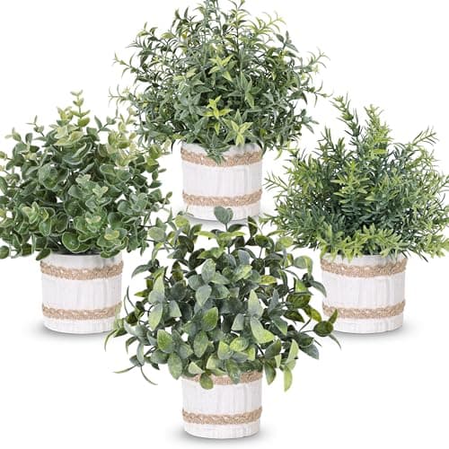 Der Rose 4 Pack Farmhouse Fake Plants Artificial Plants for Home Kitchen Office Desk Rustic Table Boho Aesthetic Room Decor Indoor