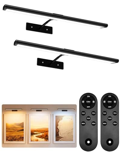 EZVALO Picture Light for Wall 16 Black Rechargeable 4800mAh Battery Lights Wireless Remote Dimmable Magnetic LED Art Painting Light with 3 Color Temperatures Display for Gallery Living Room2P