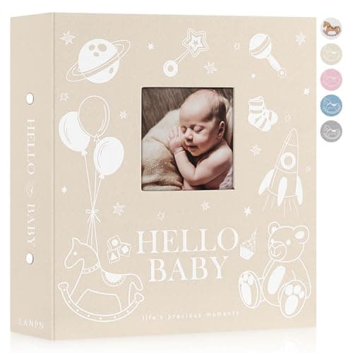 Lanpn Baby Photo Album 4x6 600 Pockets, Linen Photo Book Newborn Bebe Album Memory Book with DIY Window Holds 600 Horizontal and Vertical Pictures Gift for Boy Girl Baby Shower Beige