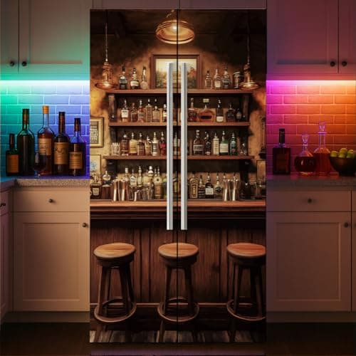GOMAKERER 2 Pcs Bar Refrigerator Wraps, Self-Adhesive Refrigerator Wrap Set Removable Fridge Sticker Fridges Panel Cover Sticker for Kitchen Bar Decor, 16.34x78.74 Inch
