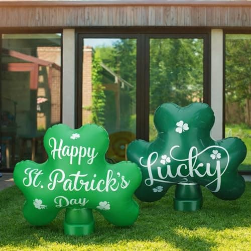 Jetec 2 Pcs St Patricks Day Decorations Shamrock Blow up PVC Inflatable Decor Happy St Patricks Day Lucky Shamrock 236 x 256 in Waterproof for Yards Gardens Parties Holiday Decor