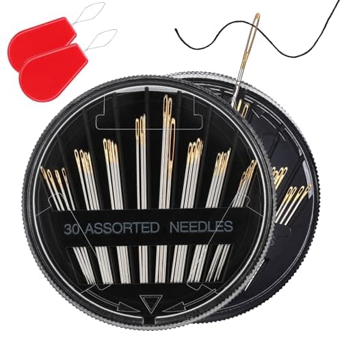 Ftyiwu Sewing Needles 60 Pack Embroidery Needles Kit Assorted 6 Sizes Hand Sewing Needles Large Eye with Threaders for DIY Craft Projects Hand Sewing Sewing Repair
