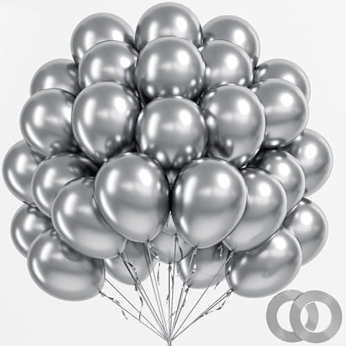 BAUANOOY 100pcs Metallic Silver Balloons 12 inch Chrome Silver Balloons with Ribbon for Birthday Graduation Baby Shower Wedding Party Decorations