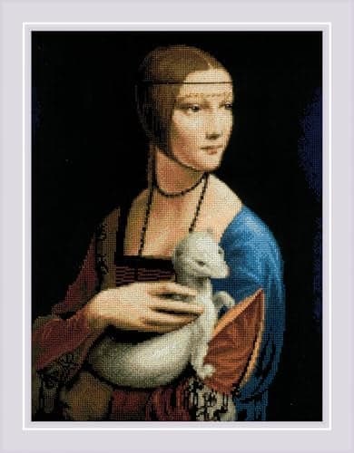 RIOLIS Lady with an Ermine After L da Vinci 2222 Cross Stitch Kits 11x15 Cross Stitch Kits for Adults Counted Stitch Kits Embroidery Kit for Beginners Advanced Crossstitching Kits
