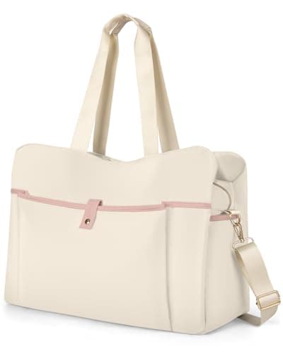 Wedama Weekender Bag for Women Large Travel Duffel Bag Portable Travle Carry on Overnight Bag Travel Essentials with Multi Compartments Sport Gym Bag Hospital Bag with Wet Pocket Beige