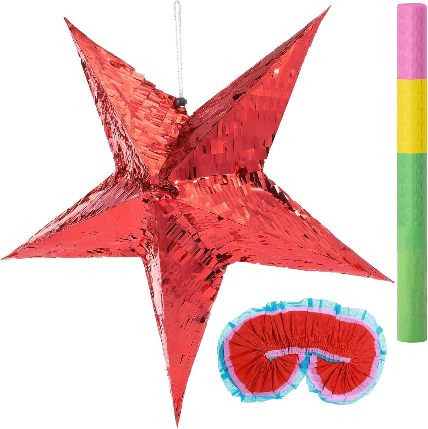 3 Pcs Foil Star Piata with a Blindfold and Bat for Kids Red Foldable Small Festive Star Piata for Toddlers Birthday Girl Boys Adults Anniversary Baby Shower