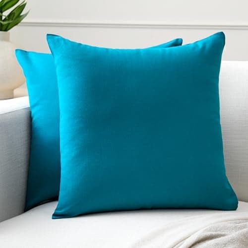 Encasa XO Throw Pillow Covers 24x24 in Set of 2 Azul Blue | No Inserts | Cotton Pillow Covers for Living Room, Bed, Sofa, Couch | Decorative Cushion Covers with Improved Zipper
