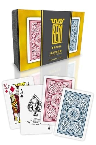 KEM Arrow Red and Blue Plastic Playing Cards, Standard Index, Bridge Size, Premium, Casino Grade Poker, 2 Decks