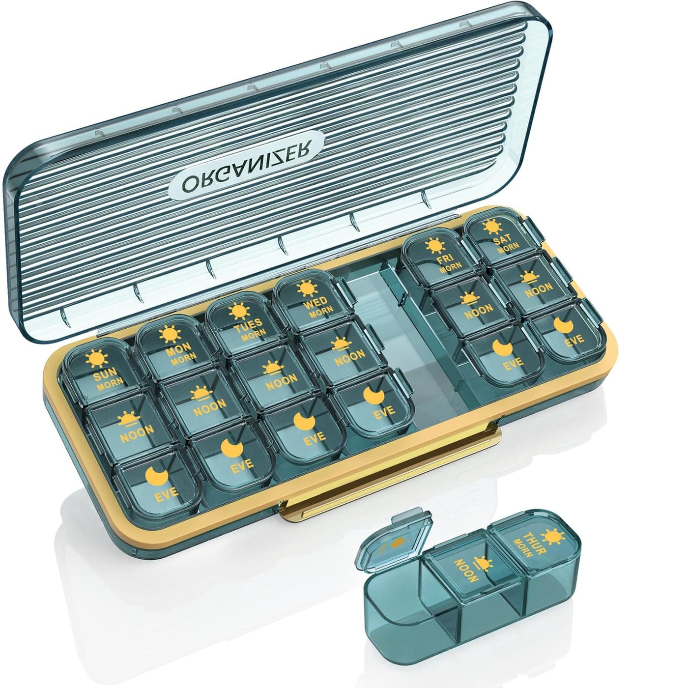 Pill Organizer 3 Times A Day, 7 Day Pill Box 3 Times A Day - Acedada Weekly Vitamin Box Organizer with 7 Separate Containers, Portable Daily Medicine Planner Case for Vitamin Fish Oil Supplement, Blue