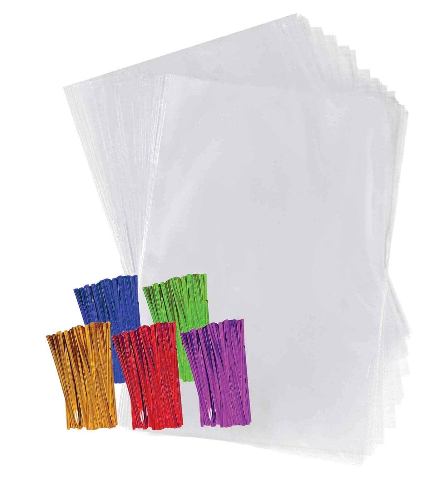 Purple Q Crafts Clear Plastic Cellophane Bags with 4 Colored Twist Ties for Gifts Party Favors 8x10 50 Pack