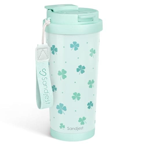 Shamrock Stainless Steel 2-in-1 Lid Coffee Tumbler 18 oz, Insulated Travel Mug Gift for Women Girls Friends Irish, Gift Idea for Birthday Christmas St Patricks Day
