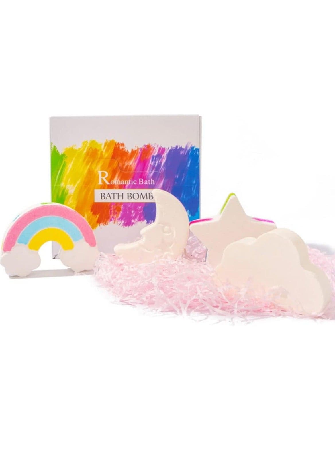 4 x Large Special Effect Bath Bubble Ball Gift Set Cloud Rainbow Moon and Star Fizzers Ideal Birthday Present for Children Montessori Bath Toy Moisturising for Dry Skin
