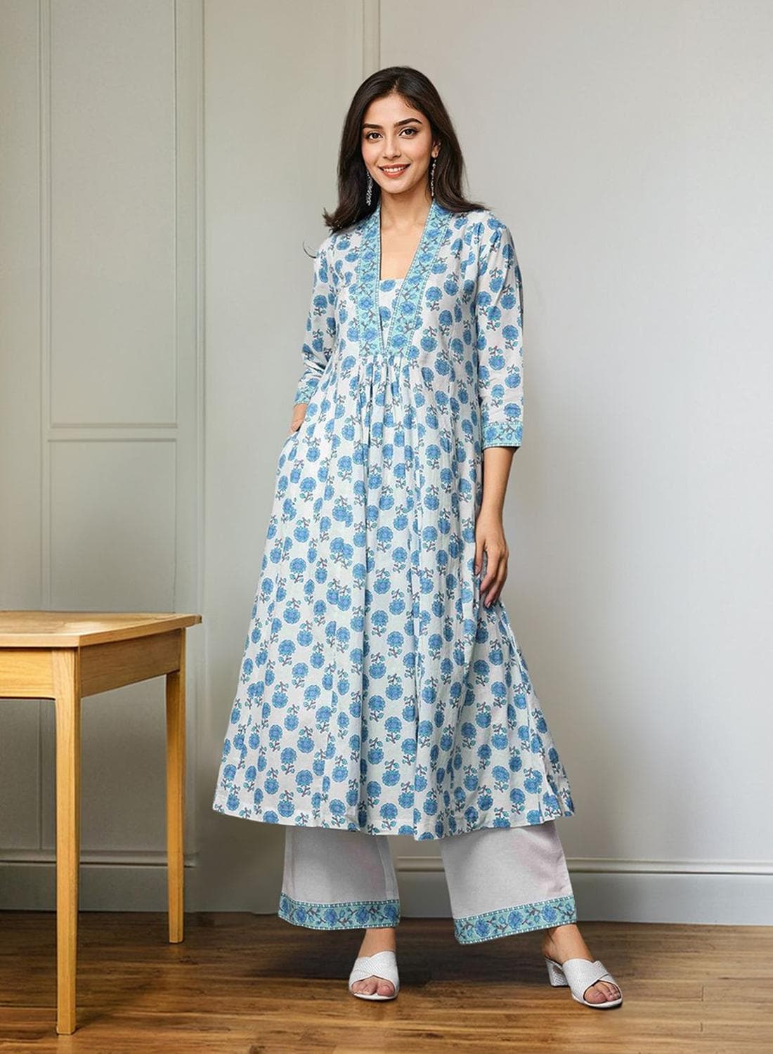 Women White Cotton 60x60 Kurta Set without Duppatta