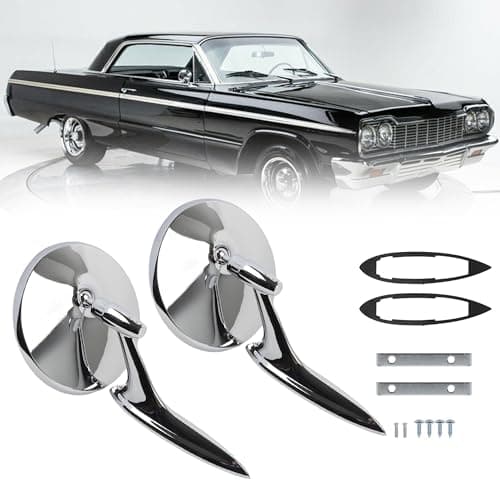 Dasbecan Round Bowtie Outside Rearview Mirrors Ribbed Base Compatible With 1963 1964 1965 Chevy Chevelle El Camino Impala Corvair Impala Nova Replaces# 654394765672