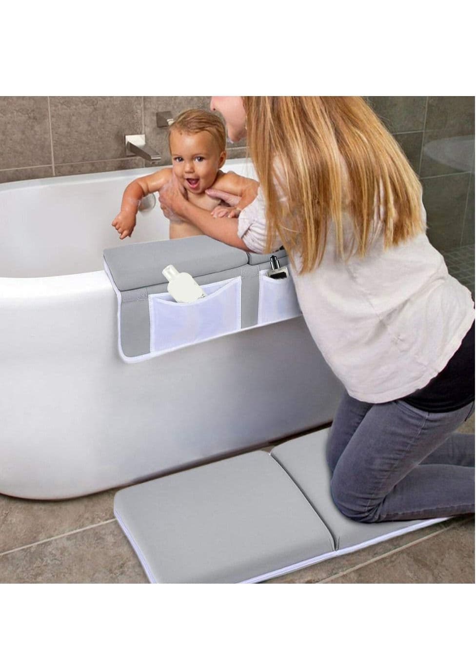 Baby Bath Kneeler and Elbow Rest Pad Set Foam Kneeling Neoprene for Bathing with Toy Storage Tub Thick Soft Quick Drying Non-Slip