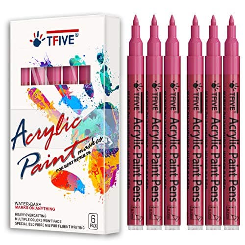 TFIVE Pink Marker Paint Pens 6 Pack Acrylic Permanent Marker 07mm Extra Fine Tip Waterproof Pink Paint Markers for Art Project Rock Ceramic Glass Wood Plastic Metal Canvas DIY Craft