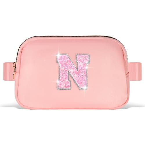 Uygafly Graduation Gifts for Teens Kids Daughter Sister Her - Birthday Gifts for 3 4 5 6 7 8 9 10 11 12 13 Year Old Girls,Fanny Pack Crossbody Bag Belt Bag Cute Trendy Stuff | Peach,Initial N