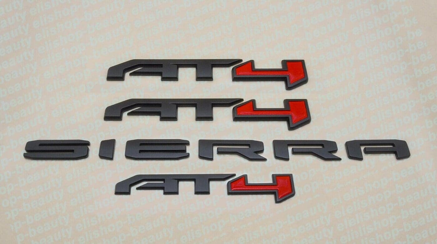 4PCS Kits AT4 Overlay Emblem Badge Sticker Sierra Replacement for 20192024 Sierra 1500 Matte Black Red