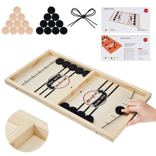 moopok Fast Sling Puck Game Fast Action Super Foosball Table Desktop Battle Slingshot Wooden Air Hockey Board Game Guaranteed Fun for Family Game Night or Friends Party