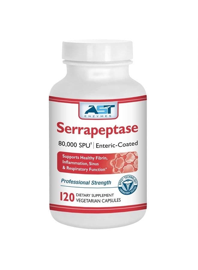 Serrapeptase 80,000 SPU – 120 Vegetarian Capsules - Premium Natural Systemic Enzymes – Enteric-Coated Serrapeptase