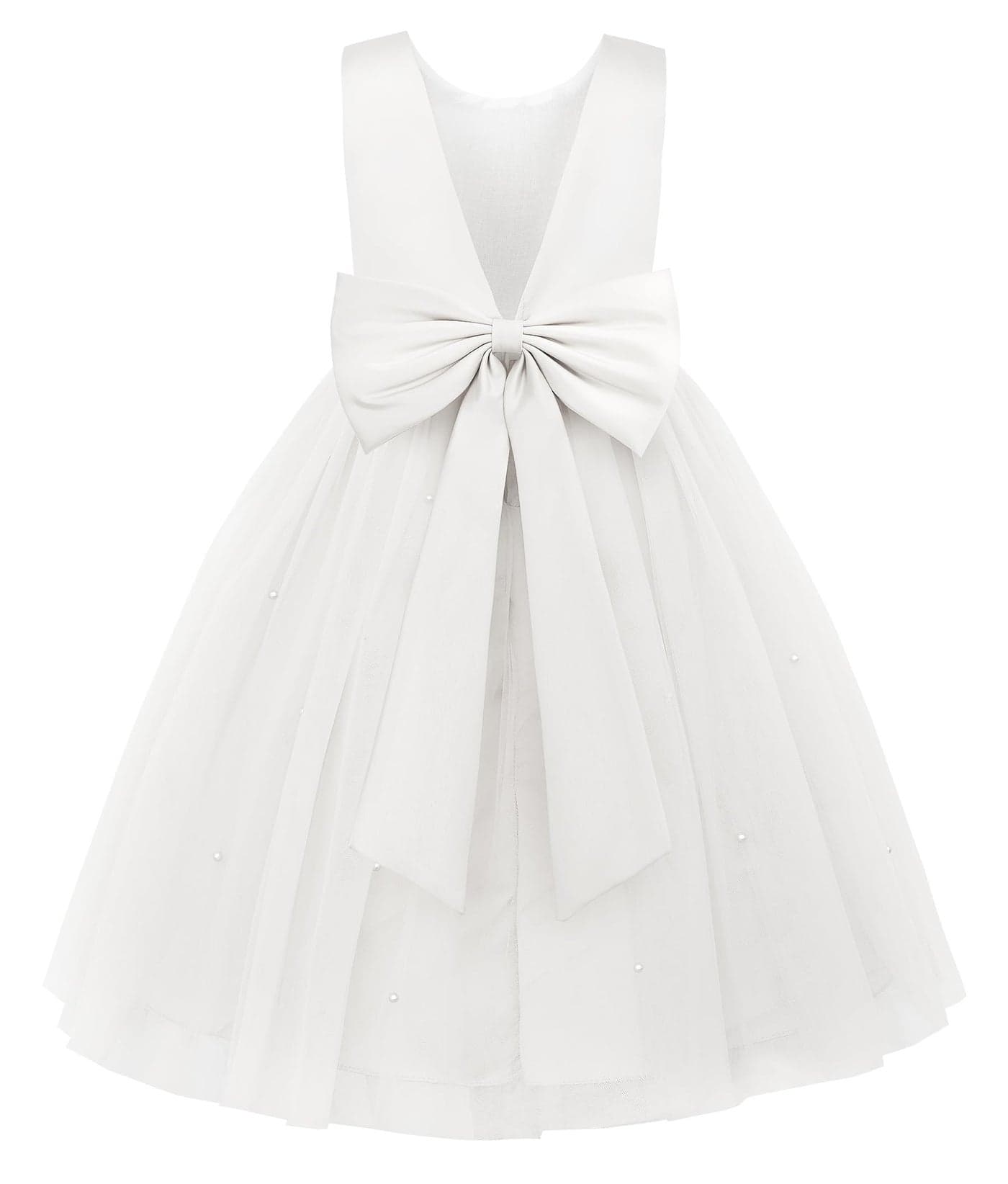 JerrisApparel Flower Girls Dress Wedding Satin Dresses Princess Birthday Party Prom Ball Gown 7T White
