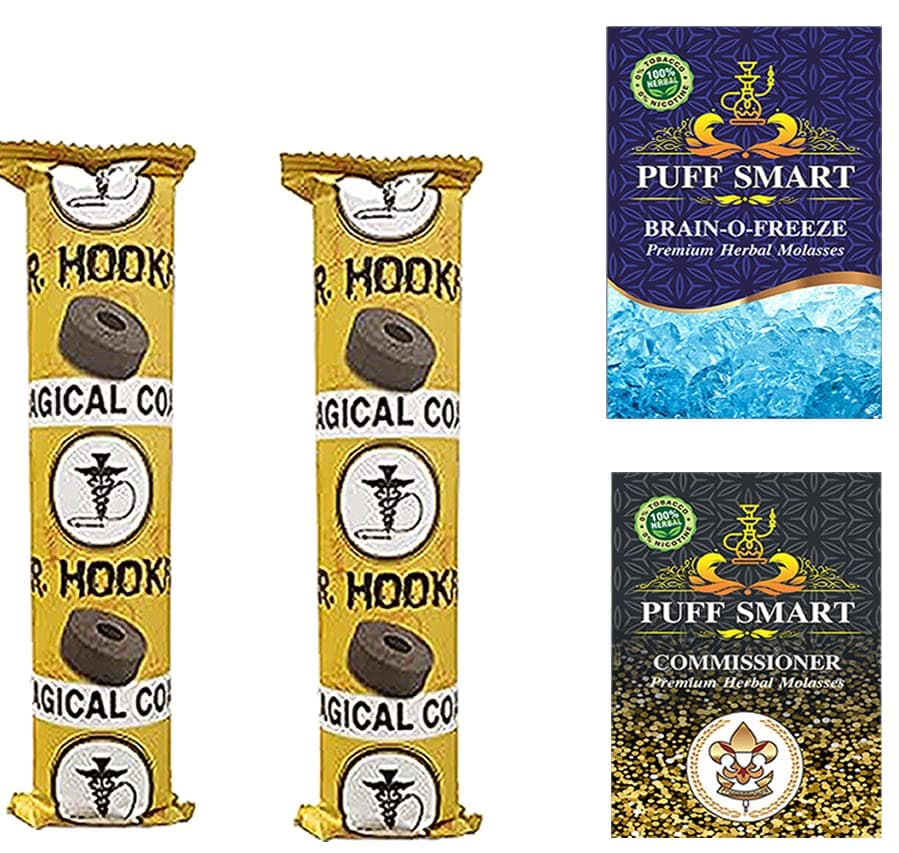 PUFF SMART Premium Herbal Molasses BrainOFreeze Comm 50GM with 2 Polo Coal 20 Discs Combo100 Tobacco and Nicotine Free