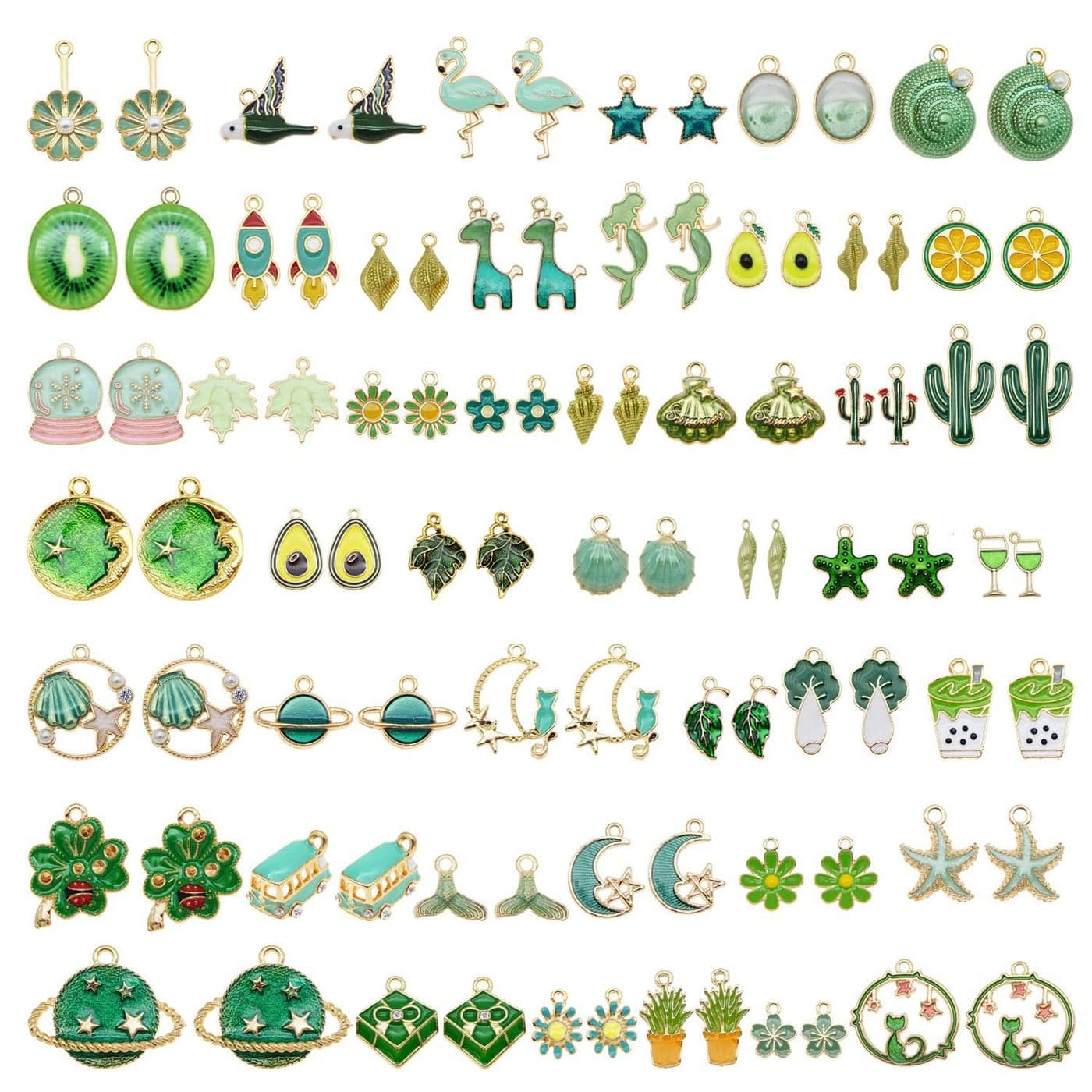 Julie Wang 60Pcs 30 Pairs Mixed Enamel Green Charms Pendants for Jewelry Making Bulk lot Necklace Earrings Bracelet Craft Findings