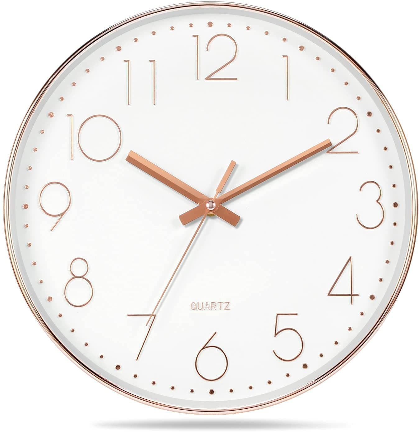 TEKCOOL Analogue Plastic Wall Clock 12" Silent Quartz Decorative Latest Wall Clock Non-Ticking Classic Clock Battery Operated Round Easy to Read for Home/Kitchen/Bedroom/Office/School - (Rose White).
