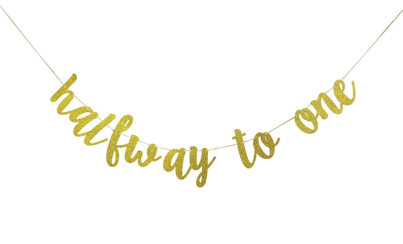 Festiko®Half Way to One Banner, Baby's 6 Months Old Birthday, Half a Year Old Birthday Party Gold Glitter Paper Sign Backdrops