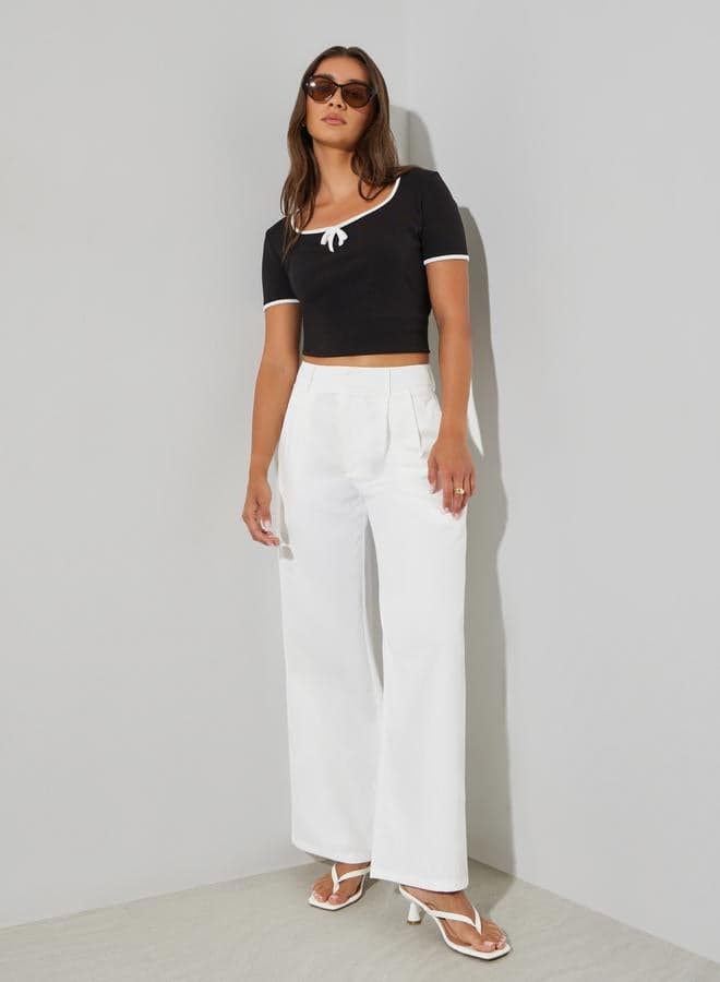 White High Rise Wide Leg Trousers